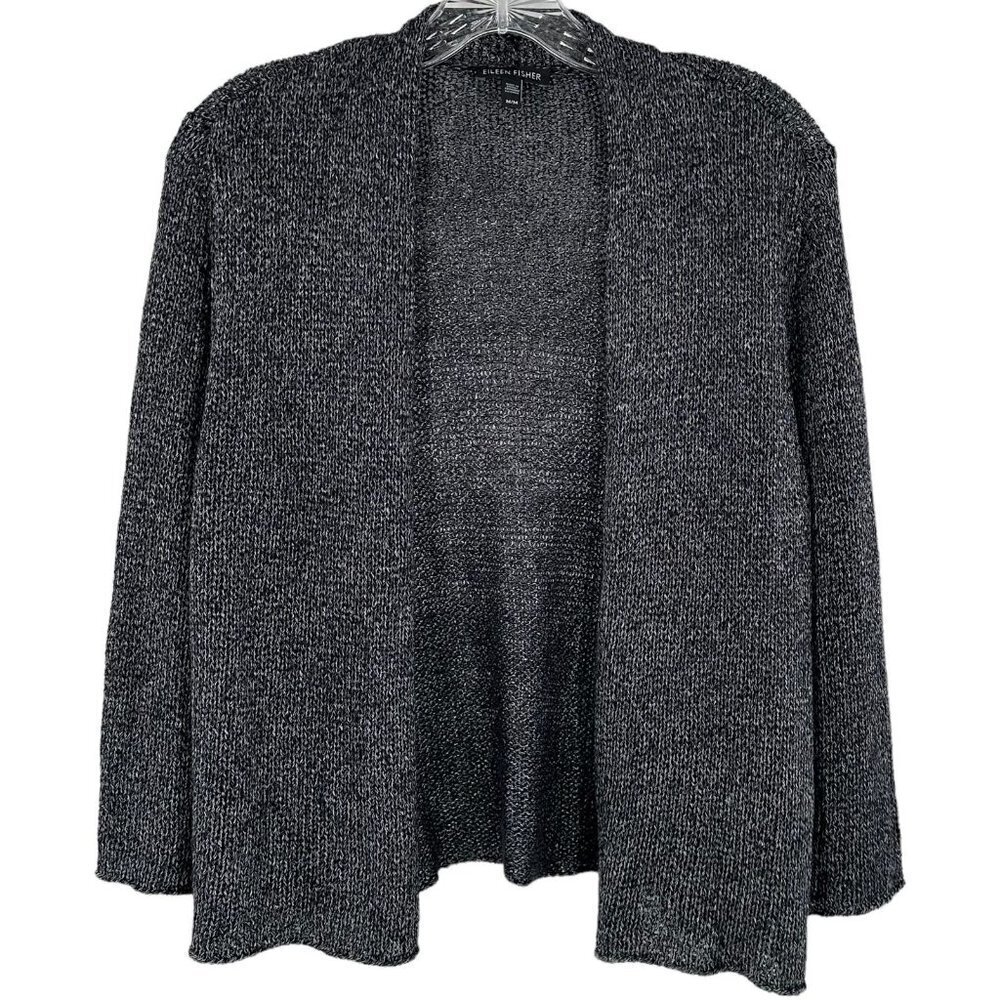 EILEEN FISHER Metallic Charcoal Platinum Shimmer Cardigan Sweater Size Medium